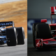 Williams cars testing in 2007, before the wider front wing (left), Kimi Raikkonen at the Abu Dhabi Grand Prix in 2009, with the wider wing (right).
